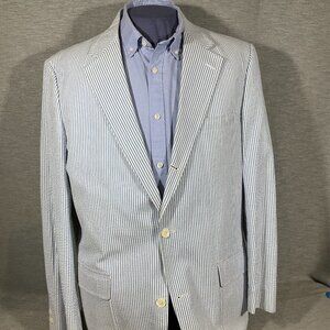 Men's Brooks Brothers Classic Blue/White Seersucker Sports Jacket, Size 46L